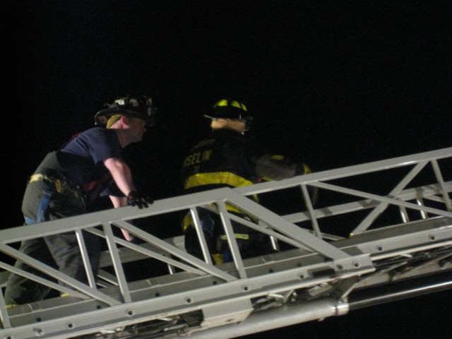 Ladder Truck Training 04/08 - Captain McGlynn (Dist 9) climbs the ladder with FF Scott